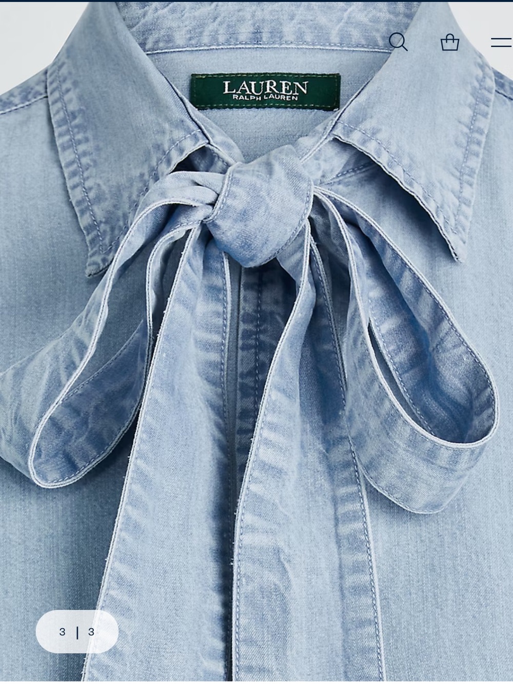 Lauren by Ralph Lauren Light Blue Chambray Tie-Neck Denim Blouse - Picture 3 of 4